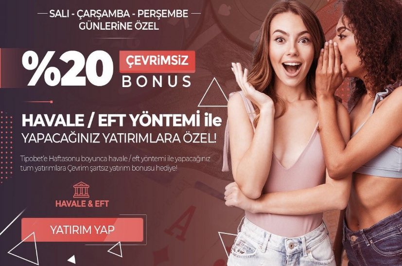 📌#Tipobet'te SALI - ÇARŞAMBA -PERŞEMBE yatırımlarınız %20 daha değerli.
💲 HAVALE /EFT yöntemlerine %20 çevrimsiz ,üst limitsiz yatırım bonusu fırsatını yakalamak için hemen sitemizi ziyaret ediniz.
📢Giriş : bit.ly/2R8Po2I