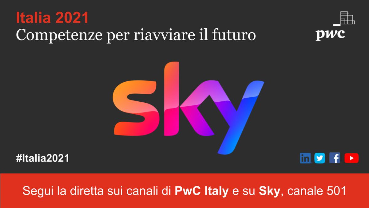 PwC_Italia's tweet photo. #Italia2021 - Il rilancio dei consumi. Siamo orgogliosi di annunciare la diretta del nostro #DigitalEvent, per la prima volta anche su @SkyItalia al canale 501. Saremo sempre in diretta streaming anche sui nostri canali social #PwCItaly, Facebook, Twitter, Linkedin e Youtube. https://t.co/r4KwySu7tM