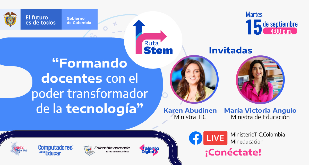 CompuParaEducar's tweet photo. ¡Atención docentes! La ministra TIC @karenabudi y la ministra de Educación @VictoriaBxE realizarán este martes 15 de septiembre el lanzamiento de las Rutas de aprendizaje en STEM. Conéctate a nuestro Facebook Live https://t.co/wJkS2Pn9UD #DocentesSTEM https://t.co/JfnGURunGq