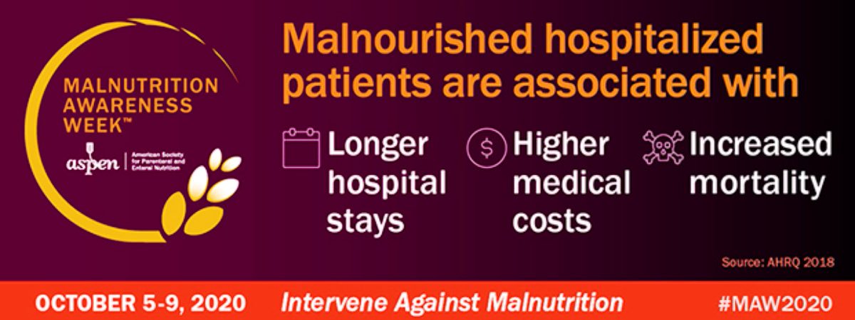 Paul_Wischmeyer's tweet photo. Every 60 seconds, 11 hospitalized patients go undiagnosed with malnutrition!

#Malnutrition has a negative impact on patient outcomes -higher infection rates, poor wound healing, longer lengths of stay, higher frequency of readmission &amp;  increased costs (AHRQ, 2018) #MAW2020 https://t.co/JIAezytomb