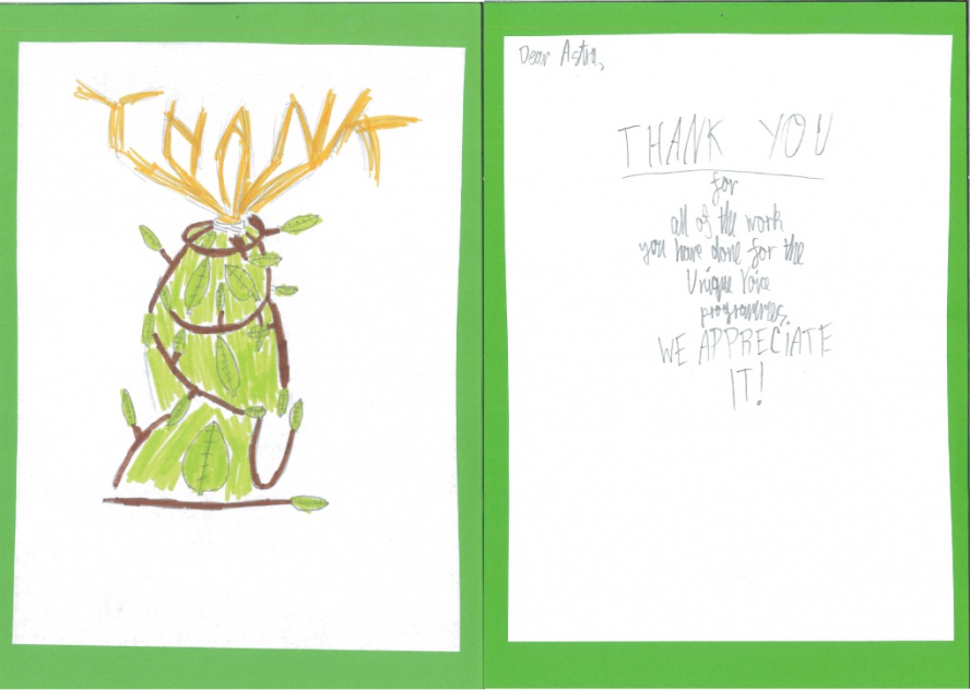 AstraSecLtd's tweet photo. @AstraSecLtd  @UniqueVoice_CIC 
Sometimes a simple note of thanks changes your day.  Last week we received a 'thank you' from a youngster who took part in a @UniqueVoice_CIC  workshop which @AstraSecLtd supported. Unique Voice provide support for disadvantaged children in Bristol https://t.co/PZvnH8p0ts