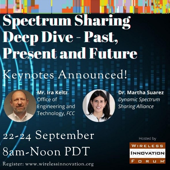 DynamicSpectrum's tweet image. Next week, join DSA President @MarthaLSuarez, the @FCC’s Ira Keltz and more at the @WInnForum #SpectrumSharing Deep Dive! From 8am-12pm PDT, they will discuss the potential of #DynamicSpectrum and how this can be achieved in the coming years. Register now! bit.ly/2YKQ0A1