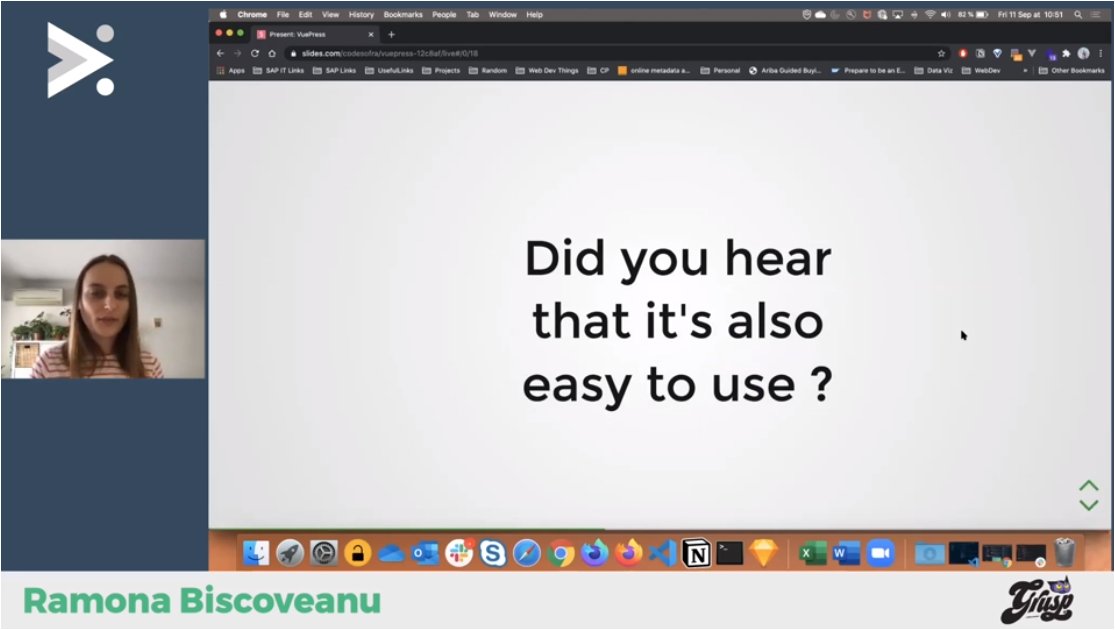 vuedayit's tweet image. Welcome Ramona Biscoveanu @CodesOfRa with her talk " Explaining the #VuePress Magic "
#vueday #vue #vuejs #vueday2020