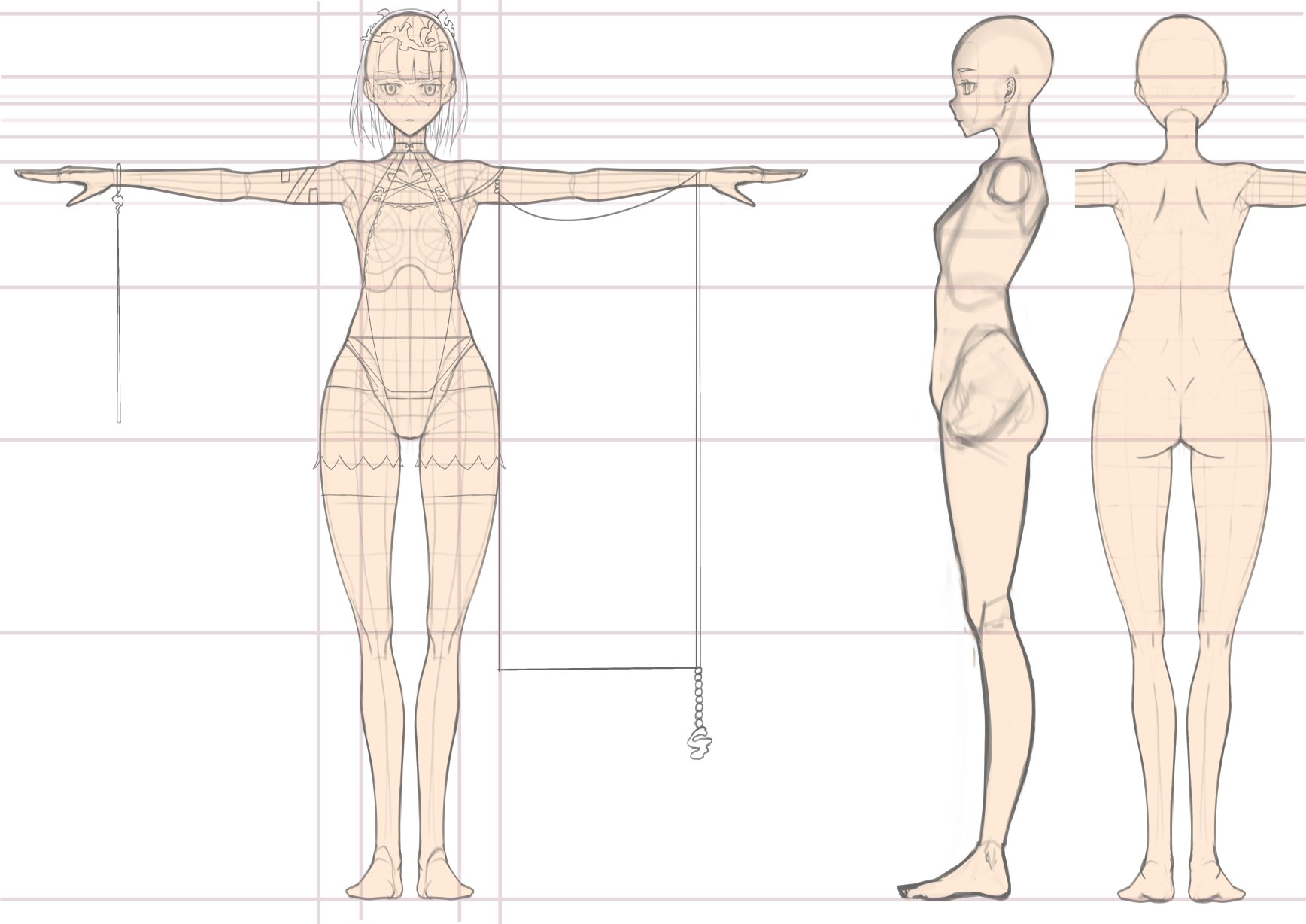 ぼせみ Vosem 絵描き 素体の三面図描きました ようやっとモデリング作業に突入しますね 学生なのでmayaも選べるのですがblenderとどっちがいいんだろう 創作 3dモデル