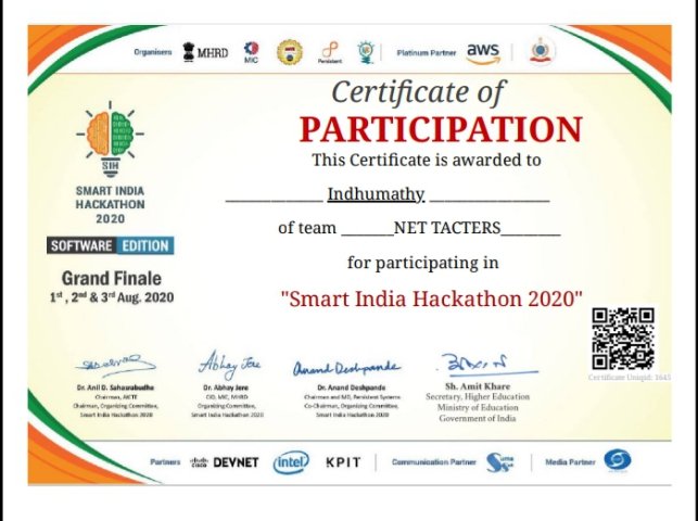 Indhu24799486's tweet photo. Happy to be a SIH 2020 participant.
#SIH2020 #AtmaNirbharBharat https://t.co/USHodwwoG6
