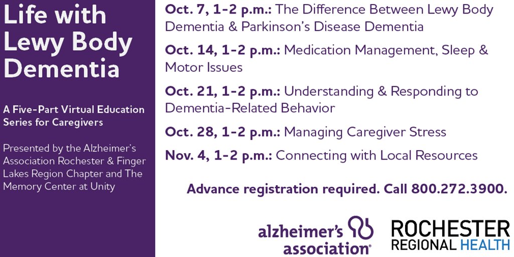 ALZ_NENY's tweet photo. Special series for care partners of those living with Lewy body dementia. Free and on line starting Oct.7. 1-800-272-3900 https://t.co/WW5K8DcqPS
