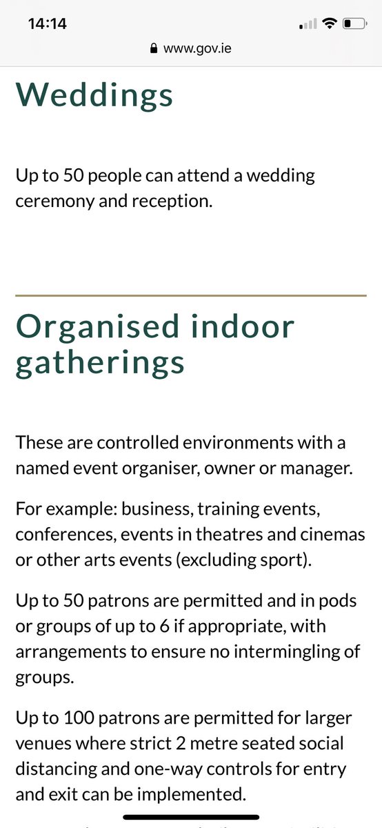 gardonnelly's tweet photo. @gavreilly @ArdeeSnapper Quick question Gavin if I organise an event (not a wedding) I can have 100 people once I go through let’s say an event manager at a hotel and the venue can socially distance? https://t.co/EtX61I6vQa