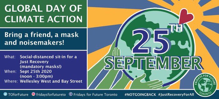 ‼️Our next global day of climate action will be on September 25th‼️
Join us on Bay and Wellesley St from 12-3 pm🌍🌏🌎