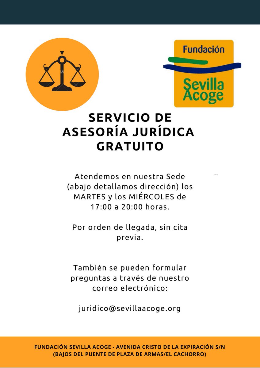 SevillaAcoge's tweet photo. 🔴🔴 Os dejamos los nuevos horarios ⏰ de nuestro SERVICIO DE ASESORÍA JURÍDICA GRATUITA 🔴🔴

Abre la imagen para ver toda la información 👇🏾👇🏾 https://t.co/49YQN8WIZ1