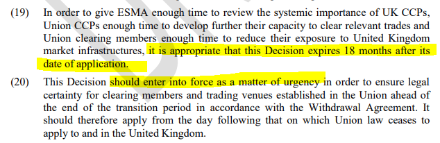 But all that is for the future, and for now the  #EU is massively reliant on  #London. Hence the need for the 18-month window: 5/