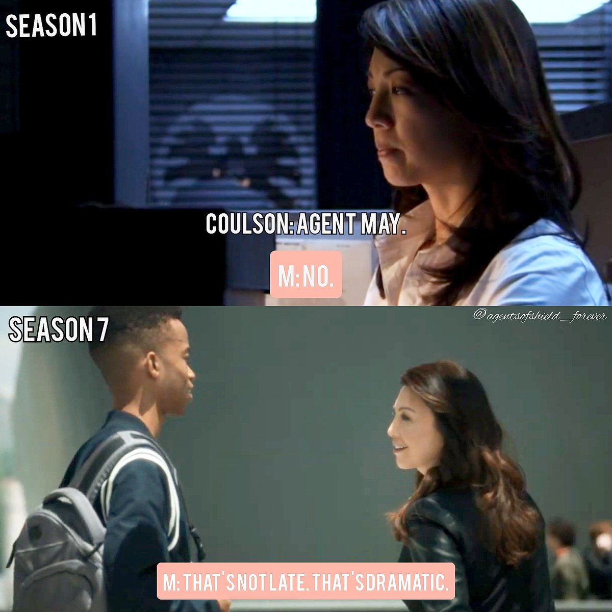 maos_forever's tweet photo. May's first line X last line ♥️
SEASON 1 -----------> SEASON 7
#MelindaMay #TheCavalry #AgentsofSHIELD #AgentsofSHIELDlives #MingNaWen https://t.co/HI1zEMzrRK
