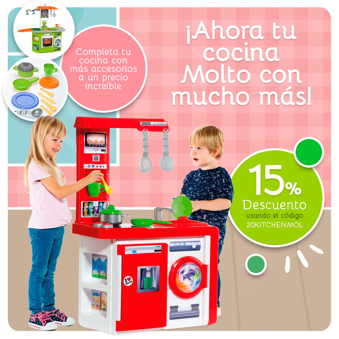 molto_es's tweet photo. ¡LA COCINA DE SUS SUEÑOS!😍 Usa el código: 20KITCHENMOL y tendrás un 15% de descuento en nuestras cocinas para niños. Y además, hasta un 40% de descuento en ofertas. - https://t.co/m3XVi6P18m https://t.co/KXDm8XXqOZ