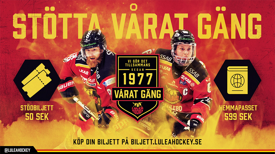 LuleaHockey's tweet photo. Nu är det möjligt att skaffa Stödbiljetter och lösa Hemmapasset till helgens hemmamatcher.  Läs mer på hemsidan https://t.co/wlWS2f3q3S https://t.co/ep5Vtoxak5