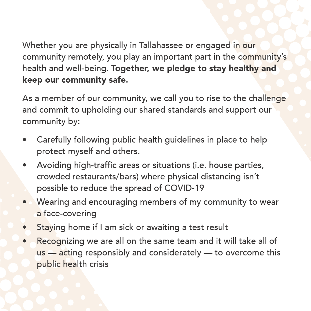 FSUDSA's tweet photo. Take the Pledge to keep the Tallahassee community safe and help prevent the spread of the virus at https://t.co/NHQuUcJ9bJ #PledgeTLH https://t.co/qZYcadqRsy