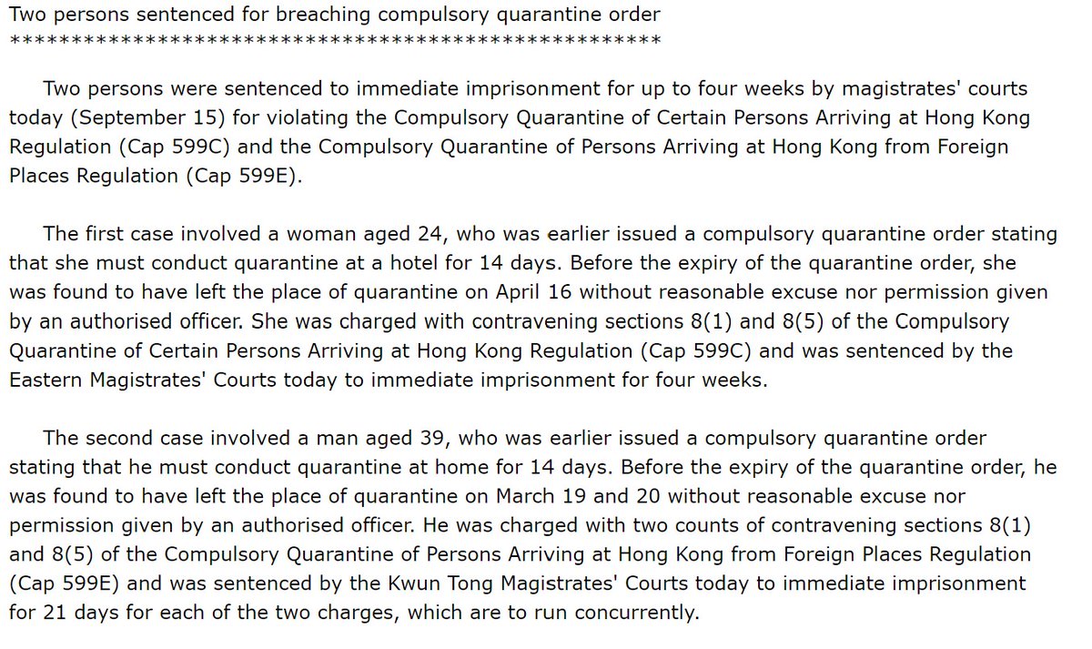 Two separate cases of people contravening orders, and given jail terms. (I'm okay with this part, rules are rules, especially in a pandemic)Why did the woman who breached the order once get 4 weeks jail, and the man that did it twice only get 21 days, served concurrently?