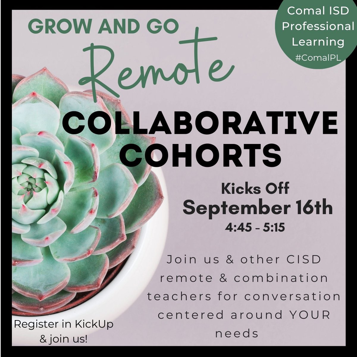 Grow and Go Remote is almost here! Join us tomorrow to hear from colleagues and collaborate on YOUR needs as a remote and/or combination teacher! Register today in KickUp! #comalpl <a href="/hanna_schramm/">Hanna Schramm</a> <a href="/mpaullus/">Marie Paullus</a> <a href="/Stehlerpbl/">Stephanie Ehler</a> <a href="/Mrs_Atkins/">Cristin Atkins</a>