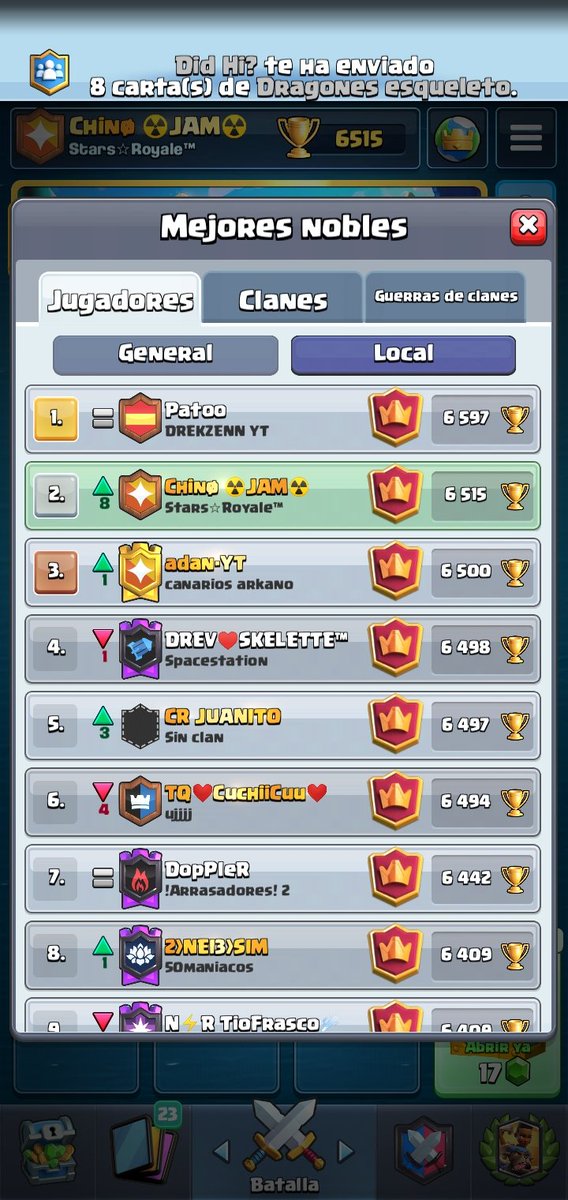 <a href="/DrekzeNN/">Iarek Hoffmann</a> este es un nuevo jugador de ladder

link.clashroyale.com/invite/friend/…
