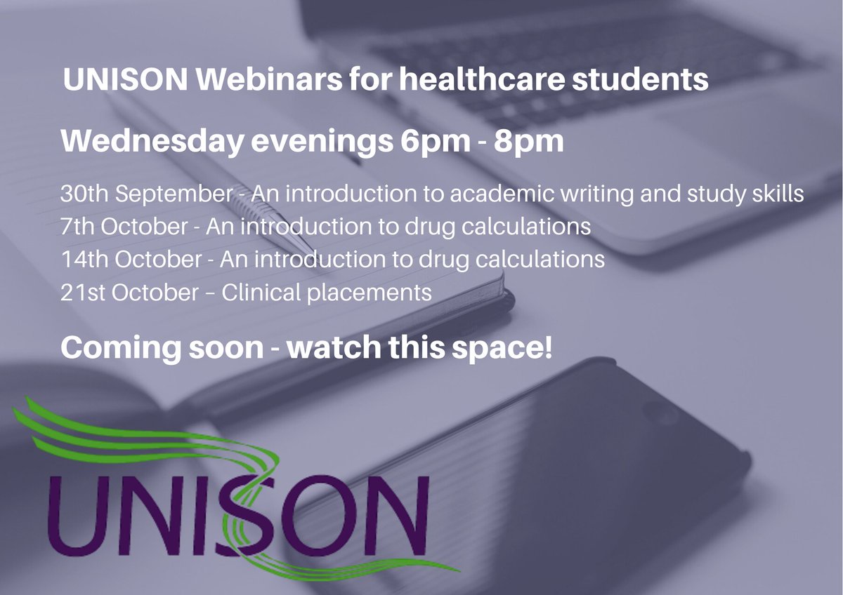 UNISONOurNHS's tweet photo. Healthcare students watch this space! From Wednesday 30 September for 4 weeks, we will be hosting a series of webinars. Registration links will be made available soon https://t.co/4zFviwZJW2