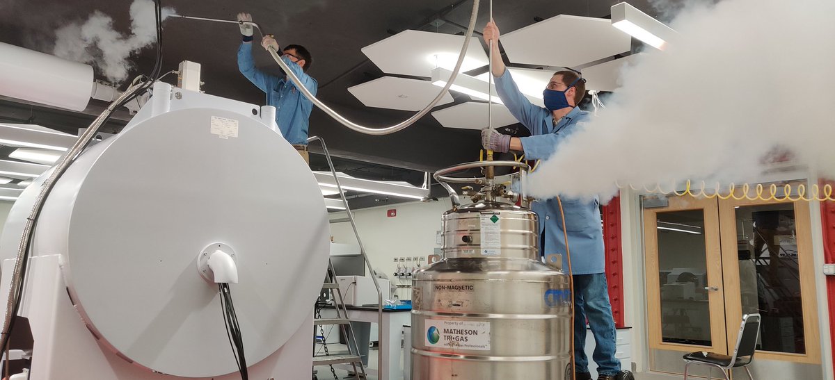EricDodds01's tweet photo. Topping off the liquid helium on our @BrukerMassSpec Solarix XR 15 T FTICR-MS here @UNLChemistry! #NebraskaMS! https://t.co/M4PCYugPIw