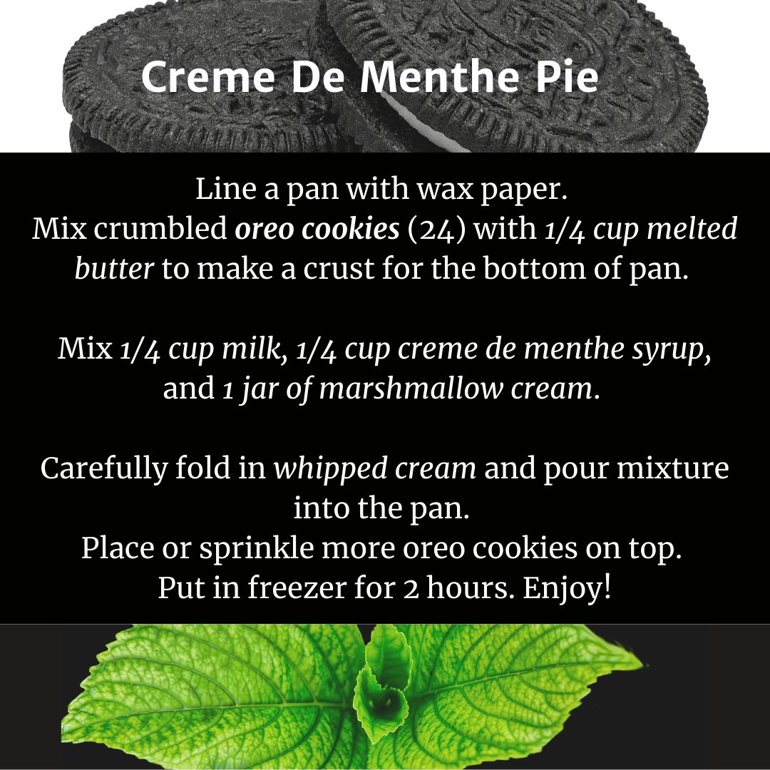 ManateeVillage's tweet photo. Oreo mint pie from our Mam'selles Cookbook!
#nationalcremedementheday #mint #mintlovers #chocolatemint #oreo #dessert #nobake #nobakepie #nobakedessert https://t.co/2UoZCXfYV8