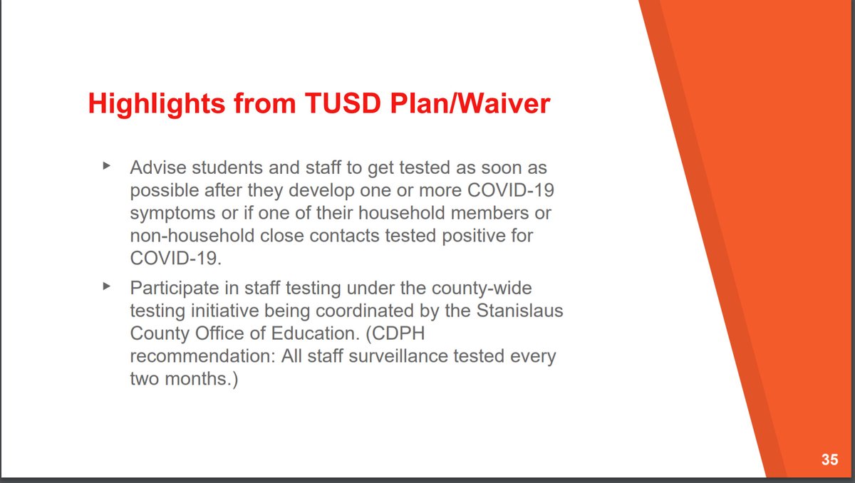 Staff will be surveillance-tested so an individual staff member gets tested once every 2-months, but batches of staff will get tested more frequently. Details of this plan being developed by Stanislaus County Office of Ed have not been released.