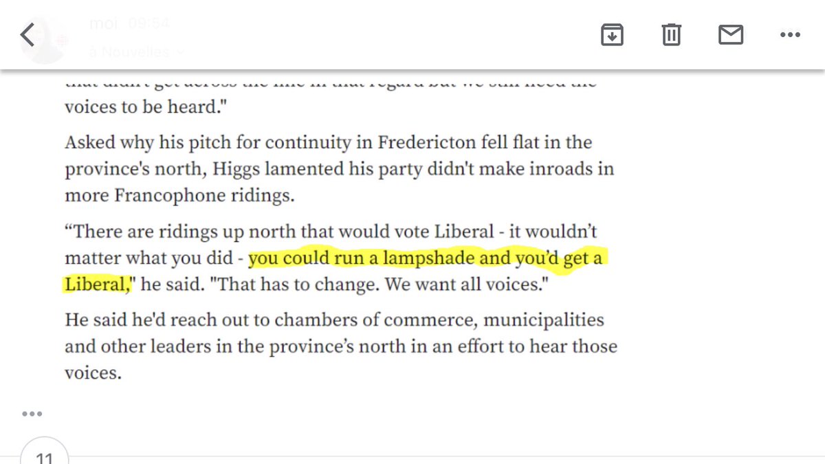 mleblanc_RC's tweet photo. Le premier ministre Higgs dans le Telegraph Journal ce matin. Une citation étonnante compte-rendu du fait que le PPC avait une forte représentation franco dans un passé pas si lointain. 1/2 #icinb https://t.co/Ki5L08TMMX