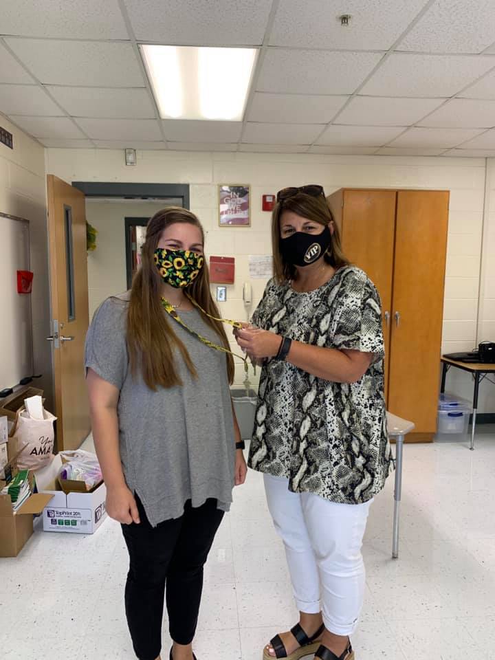 SchoolSkyview's tweet photo. Skyview's new teachers, Ms. Dann, Ms. Taylor, and Ms. West received their Bibb loyalty pins from Mrs. Carlson.#Skyhawkssoarfromadistance#BibbVIP https://t.co/uPDji4UBmf
