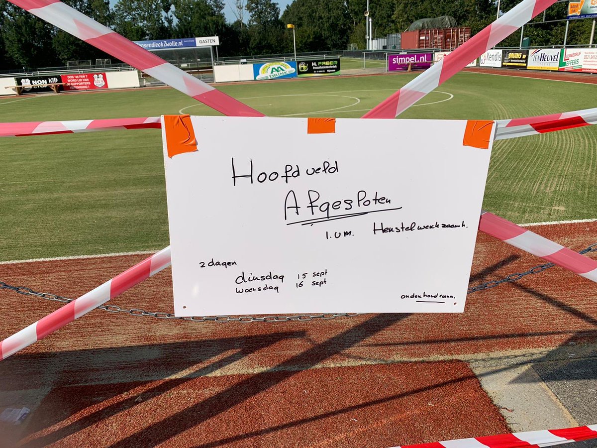 Er is schade op het hoofdveld, de Multiselect Arena is daarom vandaag en morgen gesloten. Om blessures te voorkomen moeten er eerst herstelwerkzaamheden gedaan worden. Alle trainingen gaan gewoon door!
