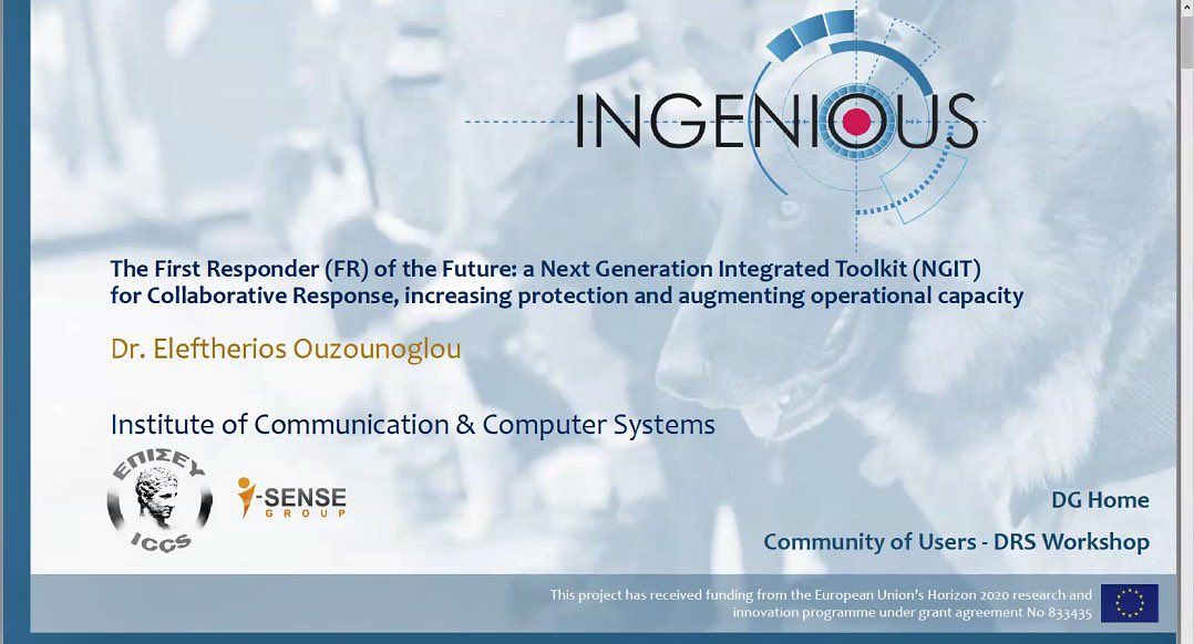 resiloc's tweet photo. The @INGENIOUS_EU supporting augmented operational capacity of #FirstResponders through #tech #innovation &amp; #NGIT. #DRScall #CommunityOfUsers #EUCivPro https://t.co/H5iLys6qvX