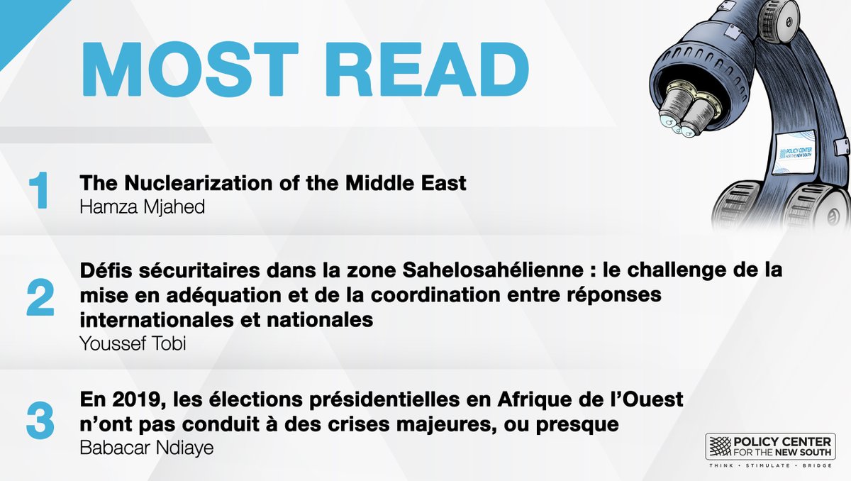 PolicyCenterNS's tweet photo. Check out our most read publications
1/The #Nuclearization of the #MiddleEast @hamzamjahed
https://t.co/1HYIAUY6K7
2/Défis sécuritaires #Sahel @tobiyous
https://t.co/6QN13zwSkl
3/Elections présidentielles en #Afrique de l’Ouest @Babacar1Ndiaye
https://t.co/ydQJnNIfbd https://t.co/7jP0Di8Xkj