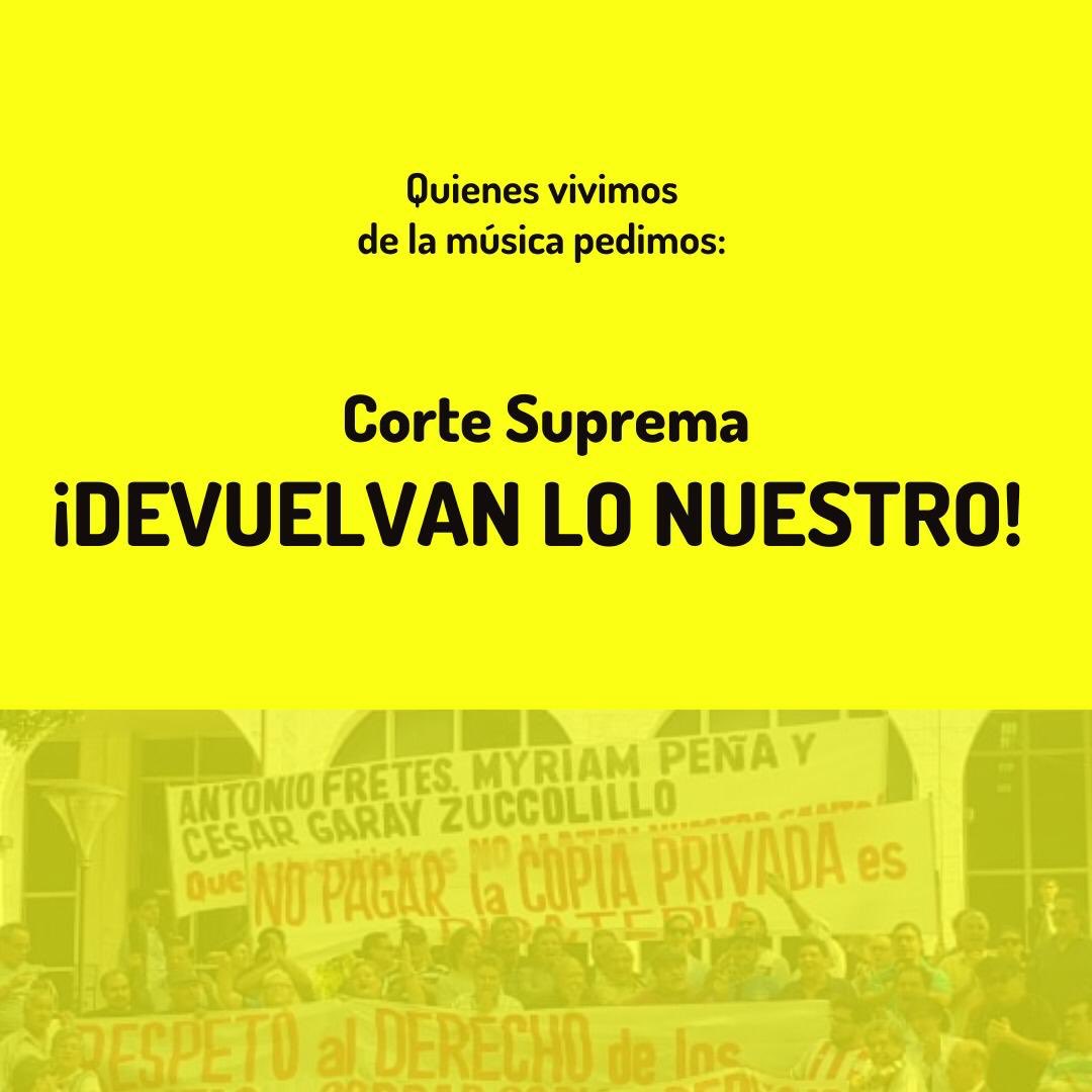 retrobandpy's tweet photo. La música del Paraguay, 
una vez más está Para enfrentar esta crisis del COVID más que nunca necesitamos lo que nos pertenece, pedimos que se respete nuestro derecho de copia privada reglamentado por el 
decreto 4212/2015.

Corte Suprema
#DevuelvanLoNuestroYa ! https://t.co/mIe4Pijc0S
