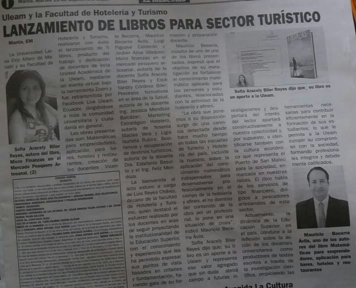 Facultad de Hotelería y Turismo.
Gracias por la publicación al diario El Mercurio.

#SoyUleam

<a href="/UleamEcuador/">Uleam Ecuador</a> <a href="/MiguelCamino_S/">Arq. Miguel Camino Solórzano, PhD</a>