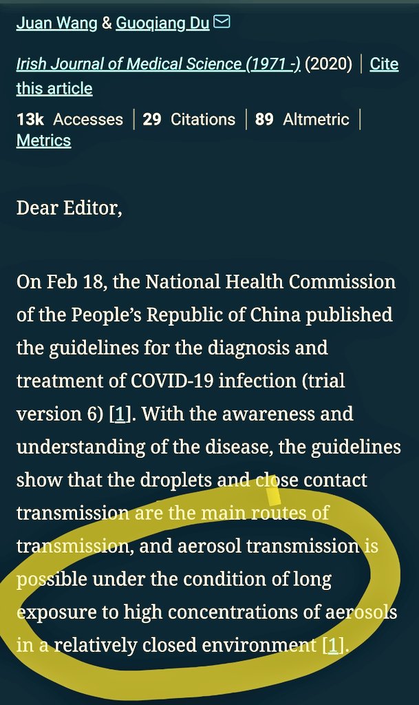 11. But US and WHO officials have been slow to update guidance. In contrast, the National Health Commission of China highlighted the possibility of aerosol transmission 6 months ago! 11/n