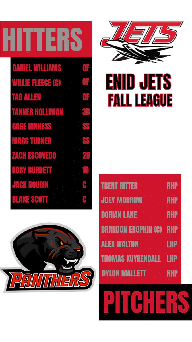 ✈️⚾️‼️ Fall League starts this week‼️

The Ranchers - Brandon Lees <a href="/BrandoLees/">Brandon Lees</a> &amp; Garrett Stone

Bad News Bears - Jordan Coffey <a href="/jordan_coffey5/">Jordan Coffey</a> &amp; Jackson Olivi <a href="/olivi_jackson/">Jackson Olivi</a> 

Panthers - Willie Fleece <a href="/WFleece2/">WFleece</a> &amp; Brandon Eropkin <a href="/EropkinBrandon/">Brandon Eropkin</a> 

Opening weekend ⏬ soon‼️

✈️⚾️‼️