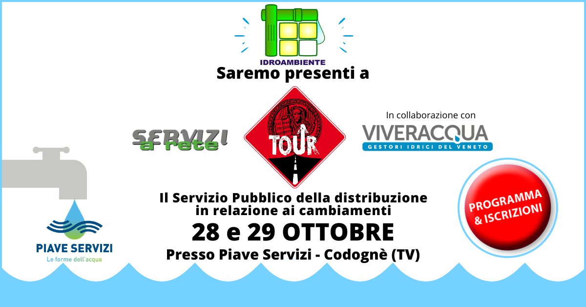 IdroambienteS's tweet photo. IDROAMBIENTE SRL parteciperà al #ServiziaReteTOUR2020 organizzato da Servizi a rete, un network di Tecnedit in collaborazione con Viveracqua, il consorzio che riunisce i 12 gestori idrici del Veneto.  
Link qui sotto:
🌐https://t.co/hObAyT1U0f https://t.co/0gVave5TSw