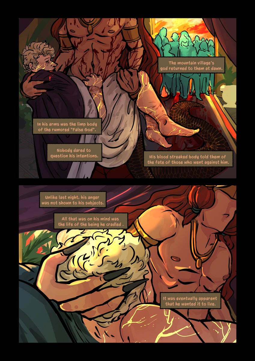 False Gods - PG21 - 22CW: Blood, violence, mythical settings, false beliefs, religious abuse. Please proceed with caution.The story takes places after Rome, each of them is assigned a new job acting as a local deity in a long forgotten civilization. #goodomens  #falsegodsAU