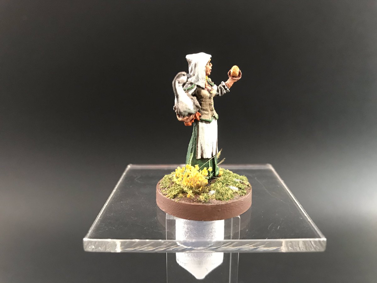 Travis_Fauber's tweet photo. I painted the #townsfolk #gooselady from @reapermini SKU #04022. I nicknamed her #veruca. The single flyer riser is from @AxeNshield. #ttrpg #rpg #dnd #dnd5e #dungeonsanddragons #goose #golden #egg #miniature #painting #art #goblinpaint #fun https://t.co/wBBvI4YdhG