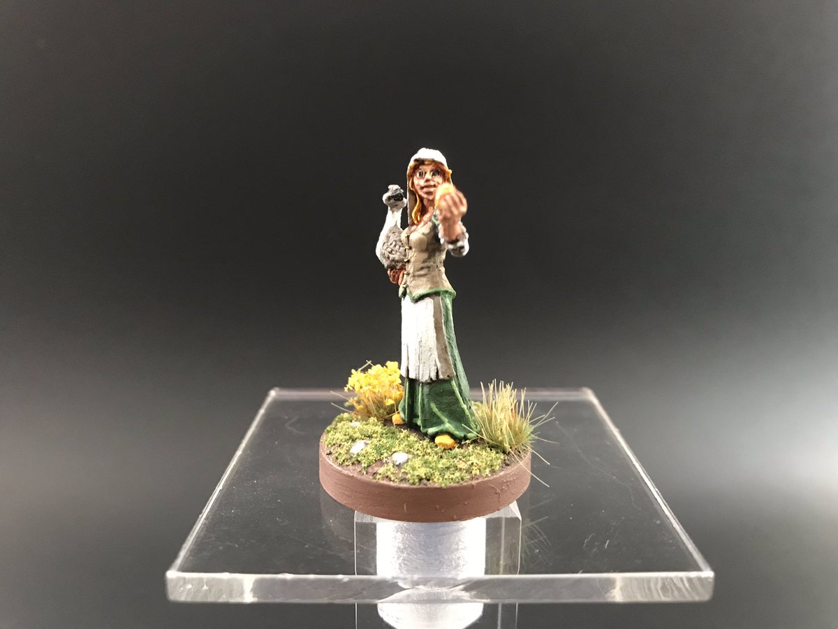 Travis_Fauber's tweet photo. I painted the #townsfolk #gooselady from @reapermini SKU #04022. I nicknamed her #veruca. The single flyer riser is from @AxeNshield. #ttrpg #rpg #dnd #dnd5e #dungeonsanddragons #goose #golden #egg #miniature #painting #art #goblinpaint #fun https://t.co/wBBvI4YdhG