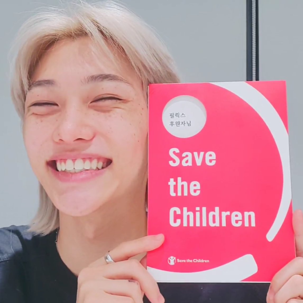 felixedt's tweet photo. felix’s birthday wish is to become a regular sponsor for a ‘save the children’ campaign and look at how happy and proud he is 😭 https://t.co/8biePADGMW