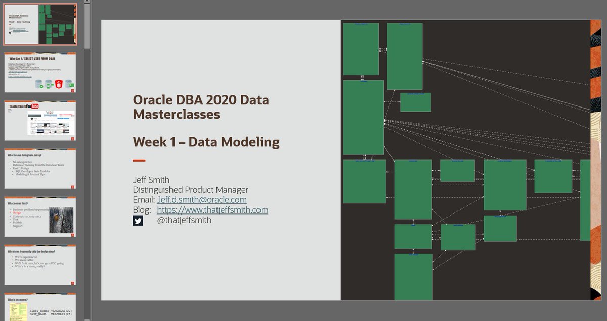 thatjeffsmith's tweet image. I kick off Week 1 of the DBA Masterclass series next week, talking about Data Modeling
Register Now:
go.oracle.com/LP=98110?elqCa…
I'll give you a head start for weeks 2 and 3 - design is critical for proper security and performance!
#oracle #database #dba #training