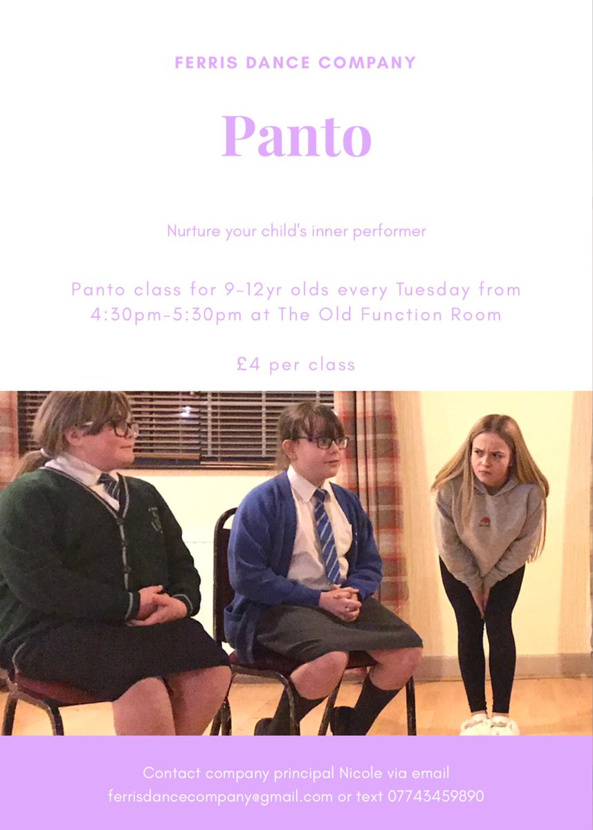 FerrisDanceCo's tweet photo. This evening we have the following classes available: 
 
💫Baby Boppers FOUR spaces 
💫Pre Seniors Panto THREE spaces 
💫Seniors Panto TWO spaces
💫Arts Award ONE space

If you’d like a space in any of these classes please message us &amp; we’ll get all the info sent across to you 😁 https://t.co/B5efJAOfAm