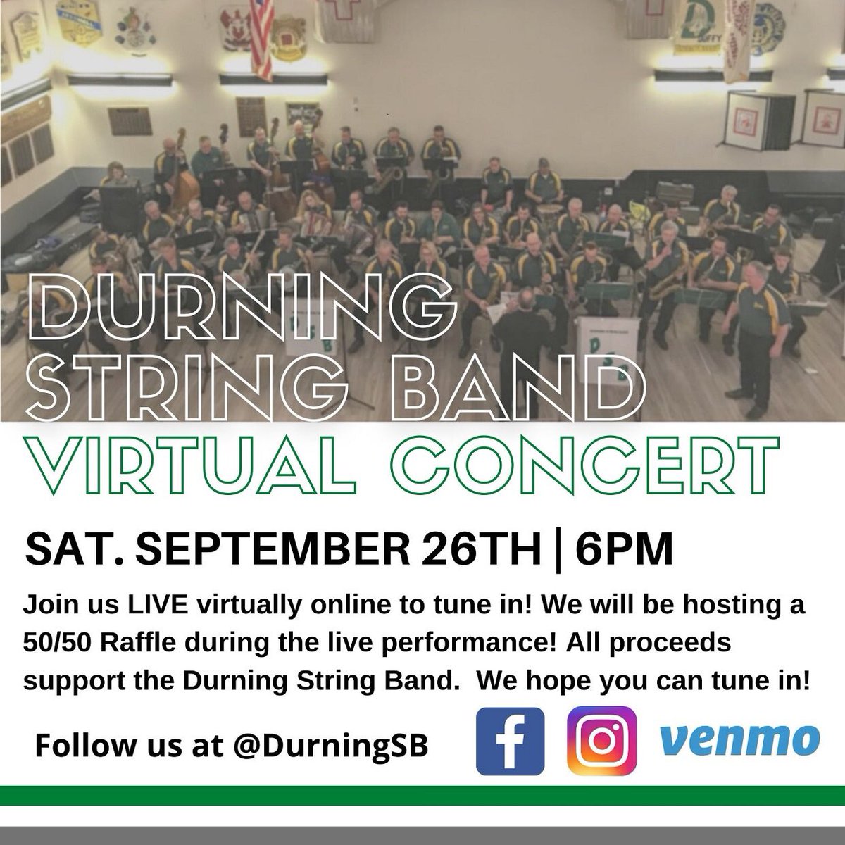 Join us LIVE on Facebook and Instagram for a special night with the Durning String Band, details are below!