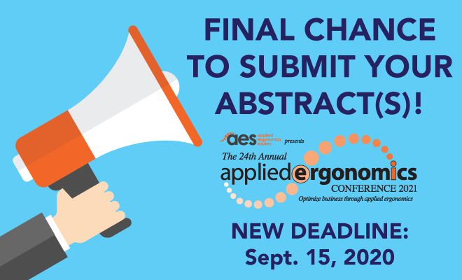 Last Call - Submit an abstract for #AppliedErgo2021 by Sept. 15 at: link.iise.org/AEC2021abstrac…

And make plans to join us March 22-25, 2021, in New Orleans to improve your #ergonomics skills, gain insight and connect with global professionals.