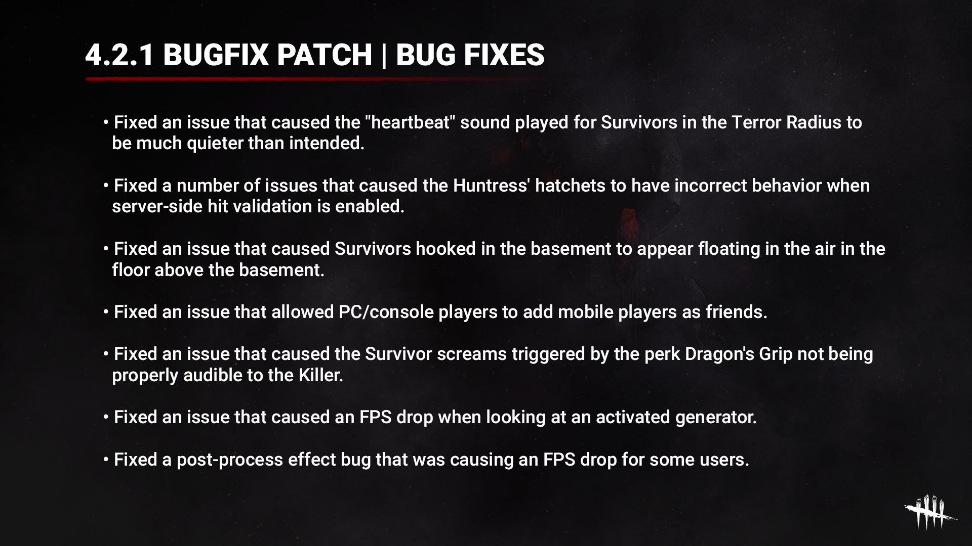 Dead by Daylight on X: &ldquo;Our normal patch notes page is taking the 