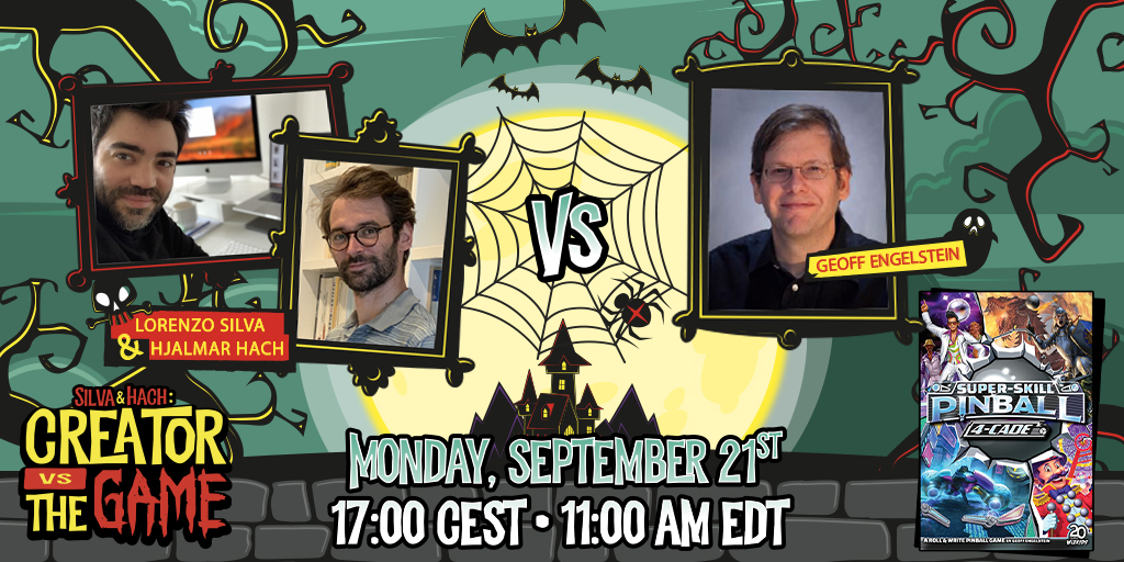 creatorvsgame's tweet photo. 📌 Save the date! On Monday September 21st Lorenzo and Hjalmar will be joined by fellow creator Geoff Engelstein for a game of Super-Skill Pinball 4-Cade! Leave your questions for the creators in the comments!

#creatorvsthegame #superskillpinball4cade #livestreaming #boardgames https://t.co/Gkk6aPjEgq