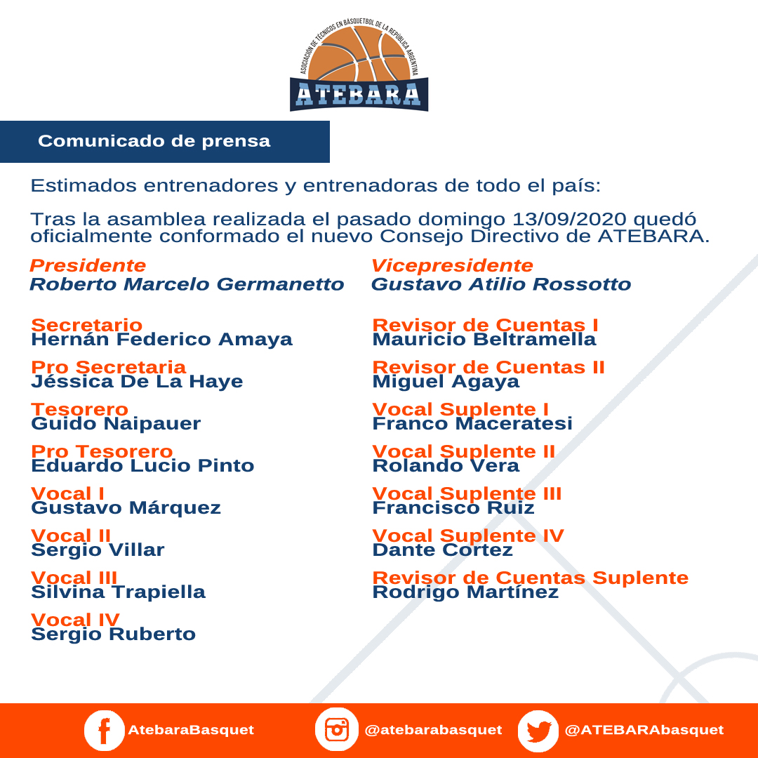 Oficialmente quedó conformado el nuevo Consejo Directivo de ATEBARA. Vamos a trabajar para el bien común de las y los entrenadores del país. Gracias a la comisión saliente y gracias al nuevo equipo. ATEBARA tiene las puertas abiertas están invitadas e invitados a formar parte.