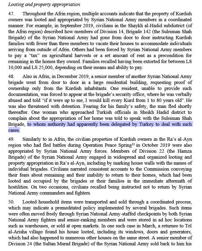 This was in the 2020 UNHRC report about Syria. Systematic looting, rape and torture of Kurdish civilians occurred in Afrin and Serêkaniyê by Turkish-backed militias under the supervision of Turkish forces. Read it here:  https://undocs.org/en/A/HRC/45/31&nbsp;Follow:  https://twitter.com/AfrinWomen?s=20&nbsp;