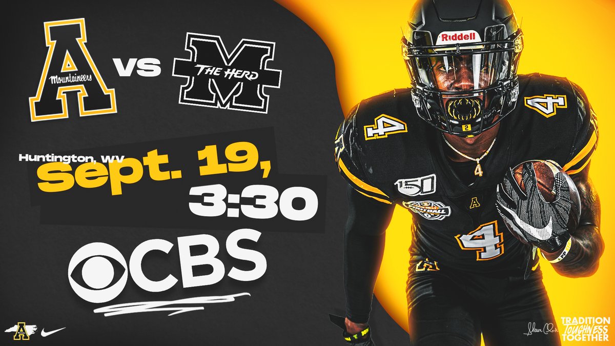 AppState_FB's tweet photo. 🚨 Update via @CBSSports 🚨 

🗓 Saturday
🏈 vs. Marshall
🕞 3:30 p.m.
📺 CBS  

🔗 https://t.co/gM7mxOSEAQ

#GoApp https://t.co/1WXgXdmDYk