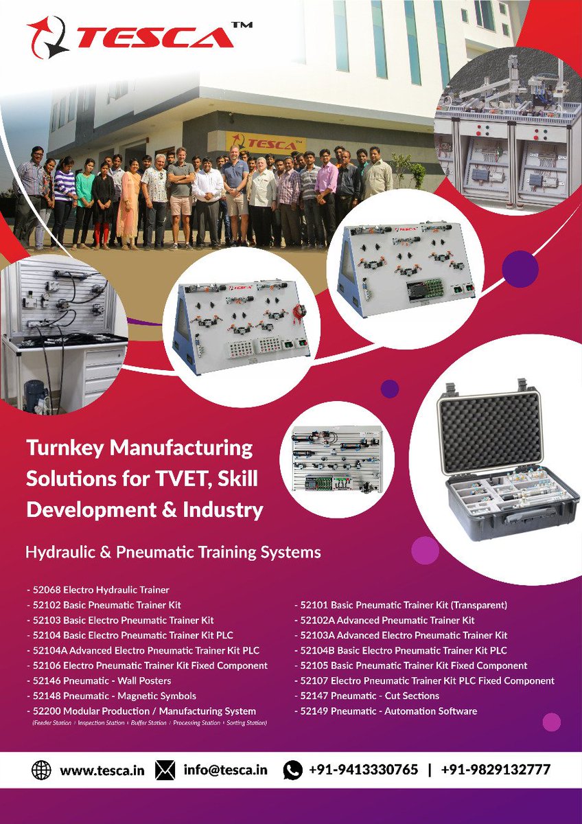 tescaglobal's tweet photo. #skills Development, #TVET Enhancement by bridging gap between Industry Institute Internships. Trainings on #pneumatic #hydraulic trainers from #tescatech https://t.co/XvpYasTw4c