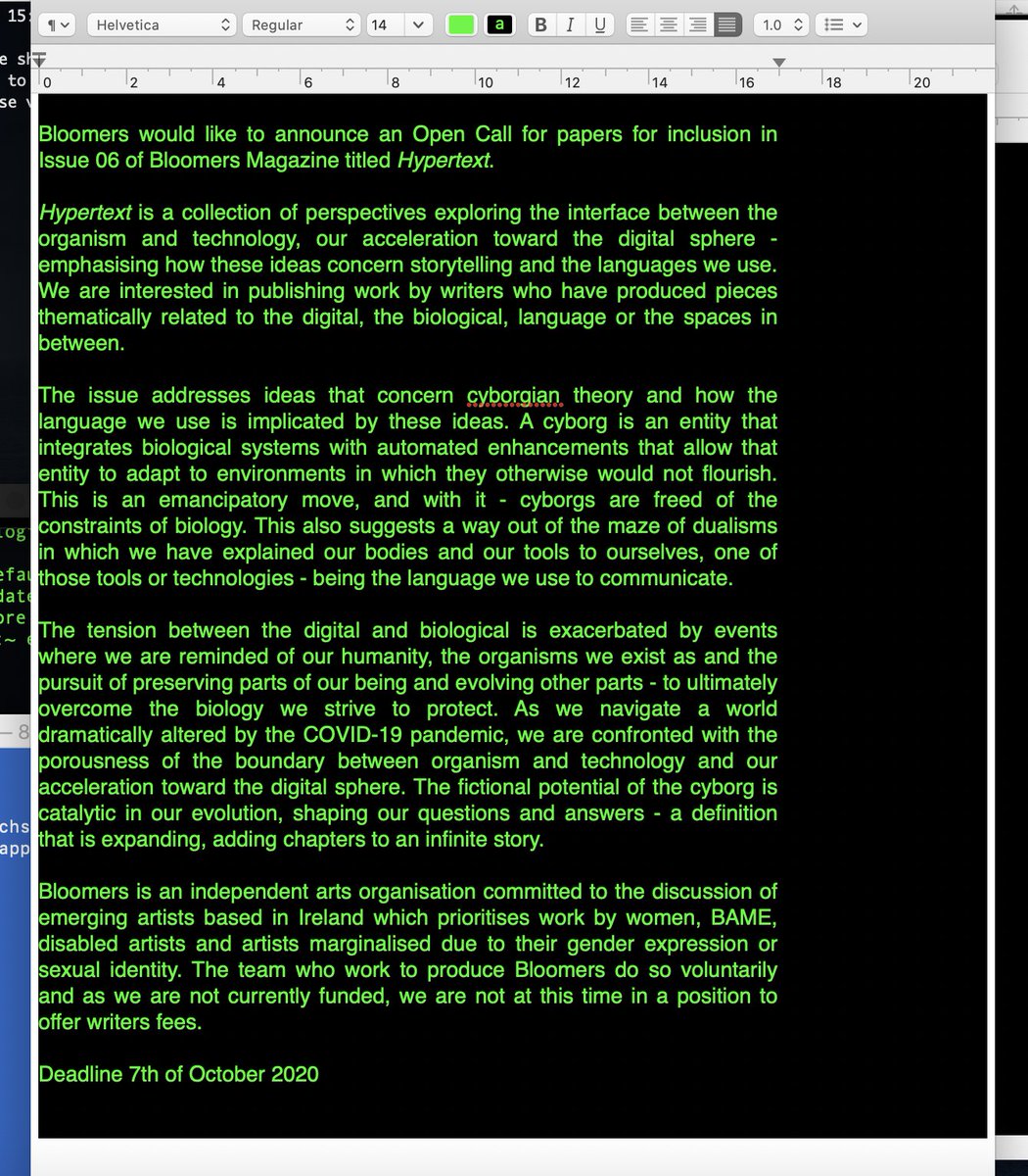 bloomersart's tweet image. BLOOMERS call for papers for Issue 06 - HYPERTEXT
Deadline 7 October
Submit to contactbloomers@gmail.com